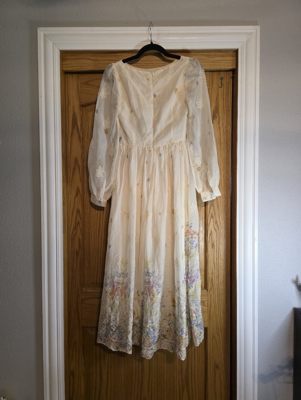 Cottagecore Cream Floral Embroidered Lace Long-Sleeve Maxi Dress - Picture 6 of 11
